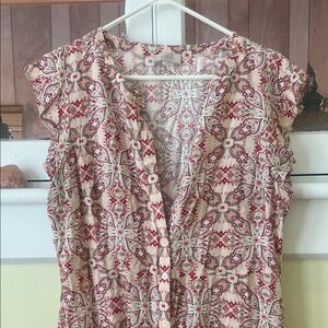 LOFT Red and Cream Patterned Dress